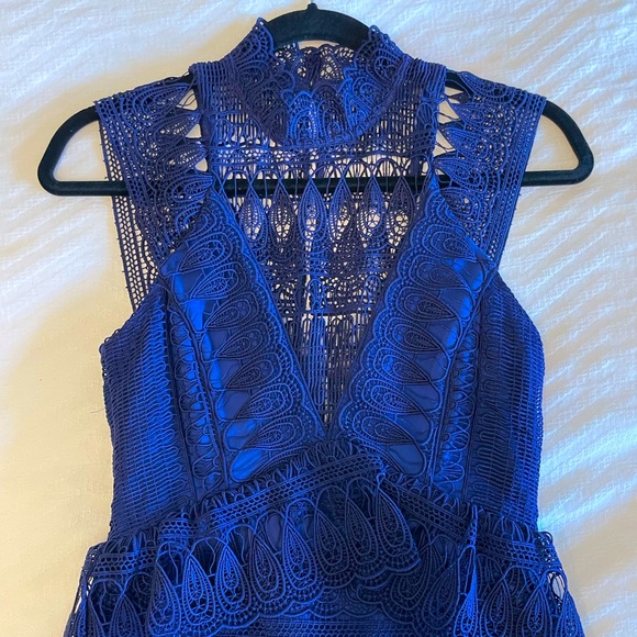Self Portrait Embellished Lace Blue Mini Dress. Size 4 US - Picture 1 of 5